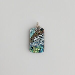 Artisan Foil Dichroic Art Glass Silver Tone Wire Wrapped Pendant Multicoloured